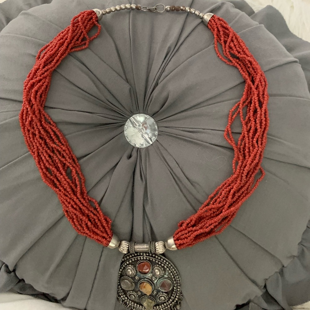 Beaded tribal stone necklace